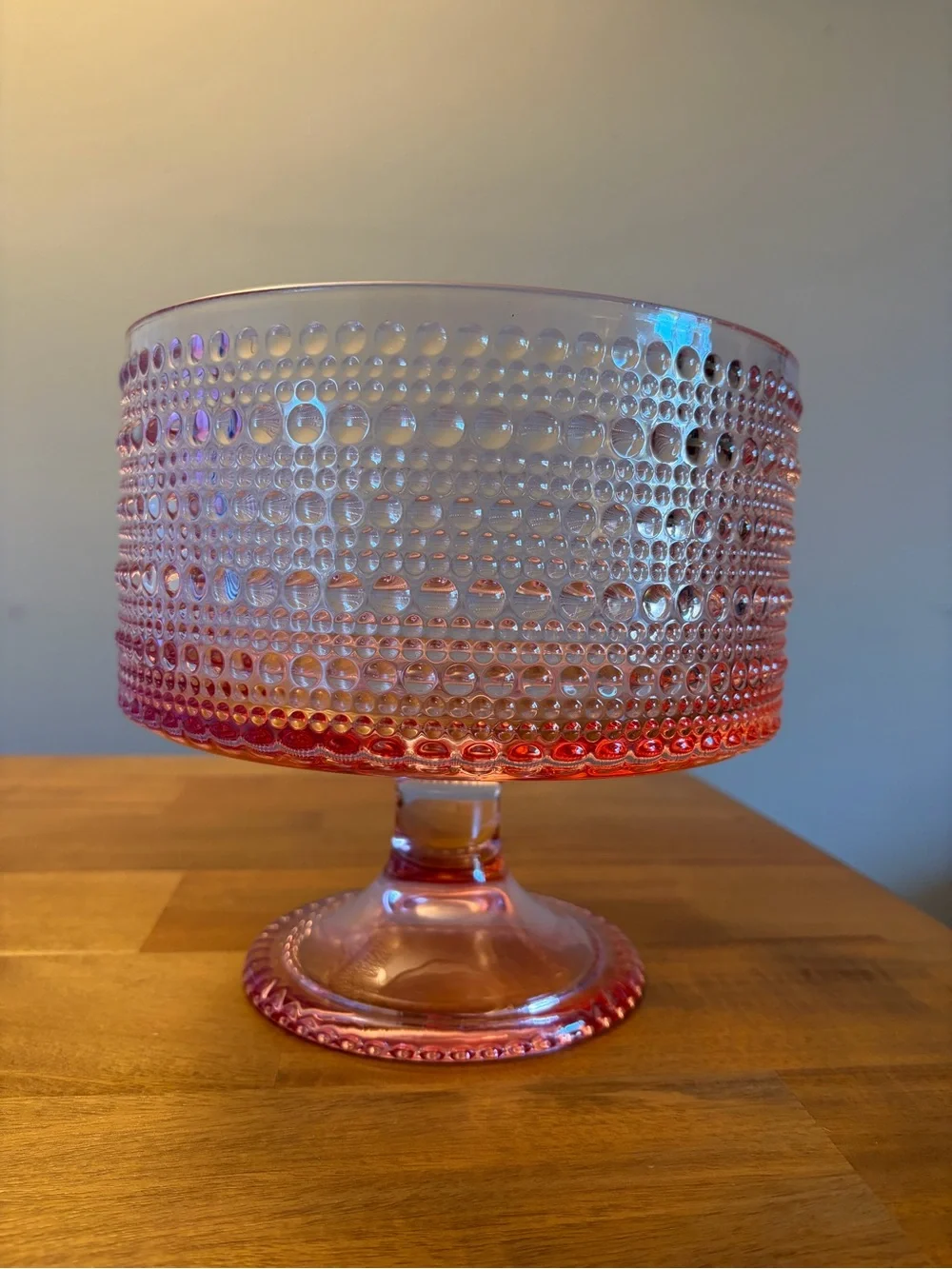 Pink Hobnail Glass Pedestal Trifle Dish